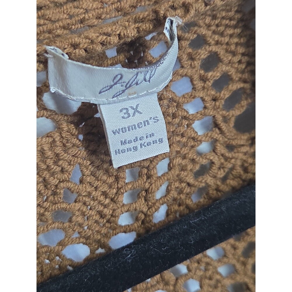 VINTAGE J. Jill 3X PLUS Pointelle Belted Cardigan Shawl Brown Made in Hong Kong - Picture 4 of 8
